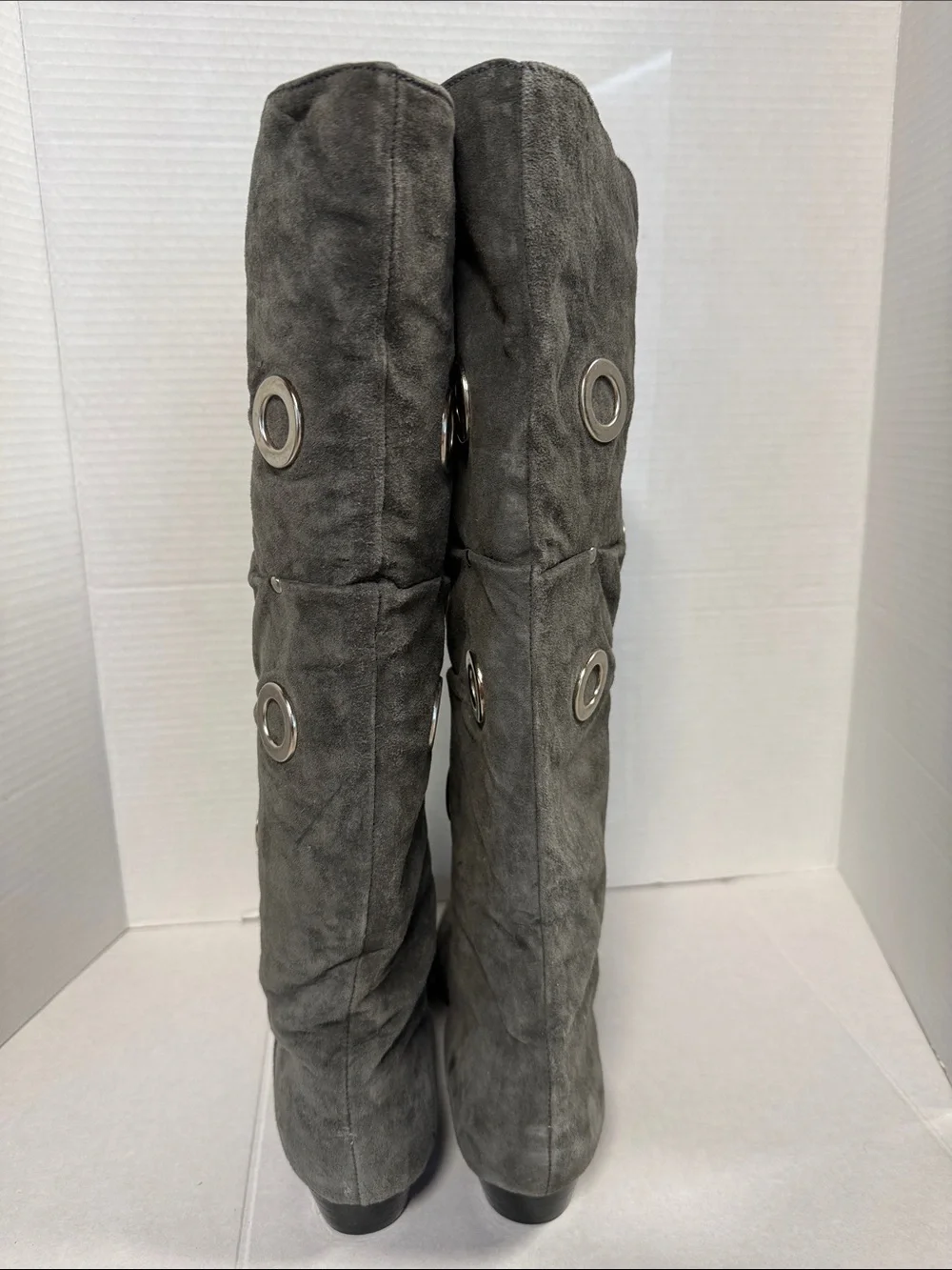 Aj Valenci Gray Suede Over-the-Knee Boots with Grommet Accents Never Worn